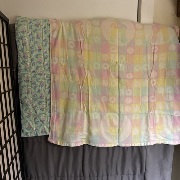 Set of 2 Baby Receiving Blankets Bunnies 35x35” Whales Dolphins Kupu 28x30” - Picture 3 of 13